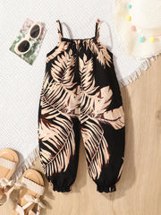 Girls Tropical Palm Print Cami Jumpsuit - Onyx