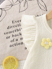 Girls 3D Floral Ruffle Sleeve Top & Shorts Set - Ivory