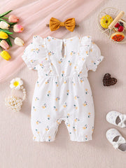 Baby Girls Ditsy Floral Ruffle Sleeve Romper - Ivory | 21 Century Kids