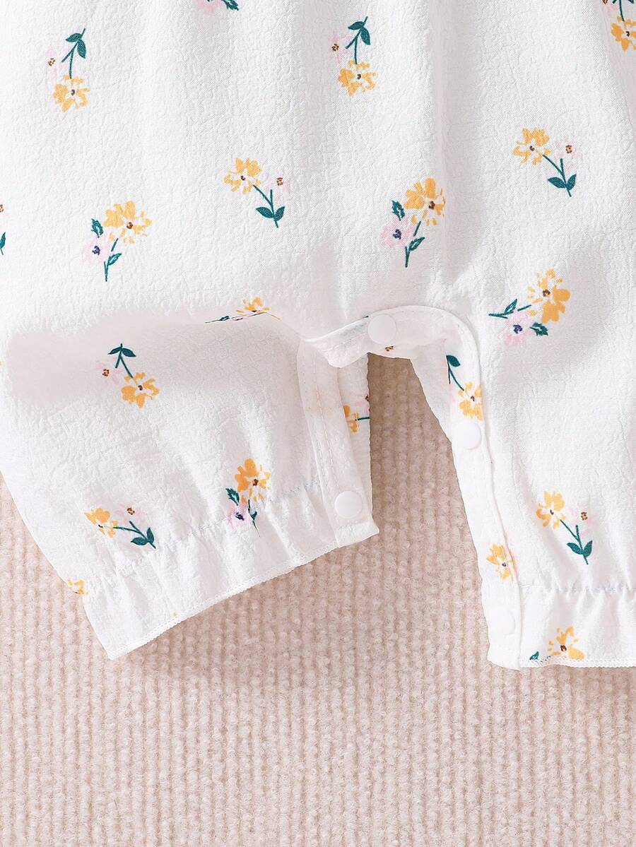 Baby Girls Ditsy Floral Ruffle Sleeve Romper - Ivory | 21 Century Kids