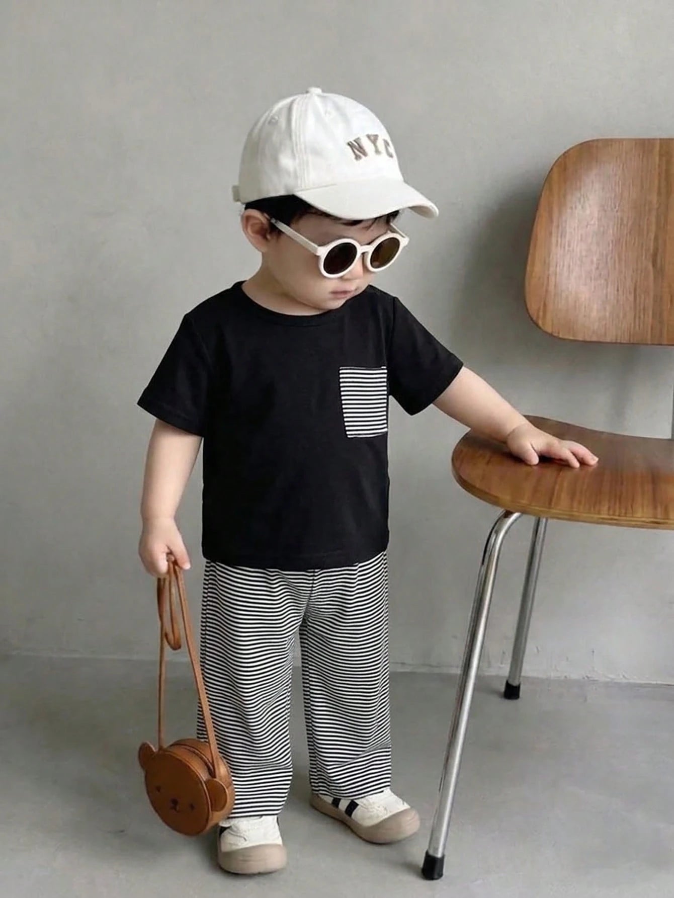 2pcs Boys Stripe Pocket Tee & Striped Pants Set - Onyx | 21 Century...