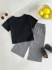 2pcs Boys Stripe Pocket Tee & Striped Pants Set - Onyx | 21 Century...