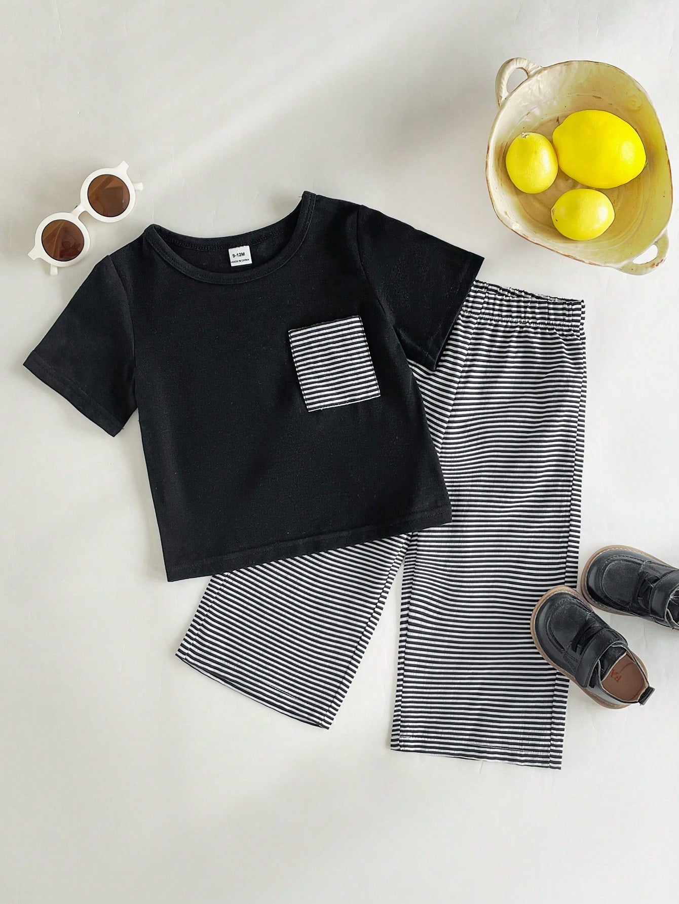 2pcs Boys Stripe Pocket Tee & Striped Pants Set - Onyx | 21 Century...