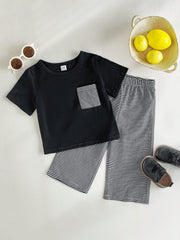 2pcs Boys Stripe Pocket Tee & Striped Pants Set - Onyx | 21 Century...