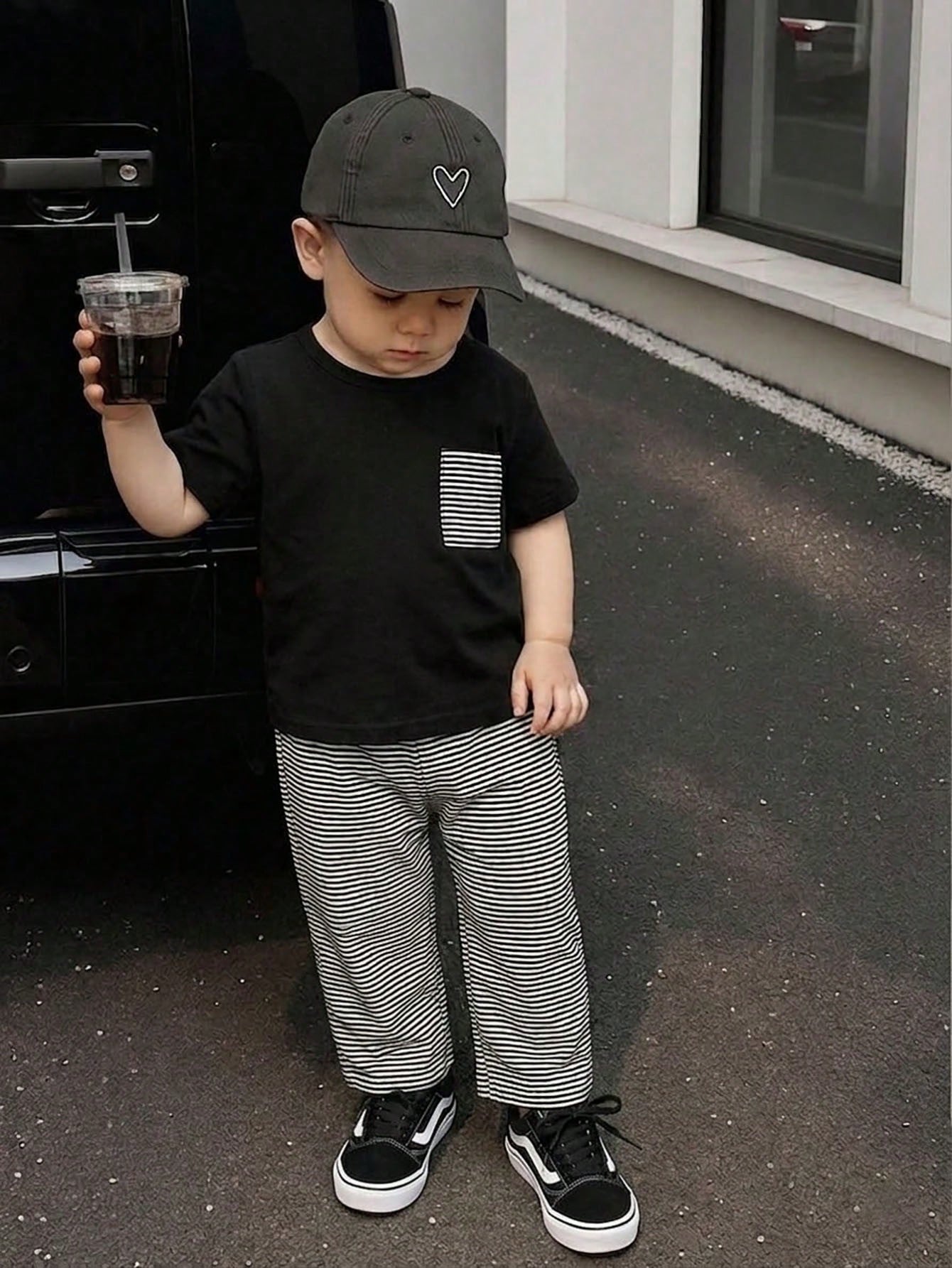 2pcs Boys Stripe Pocket Tee & Striped Pants Set - Onyx | 21 Century...