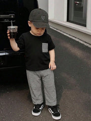 2pcs Boys Stripe Pocket Tee & Striped Pants Set - Onyx | 21 Century...