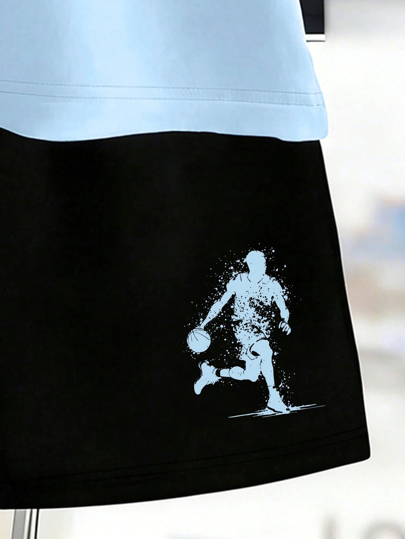 2pcs Boys Basketball Splatter Print Tee & Shorts Set - Cerulean | 2...