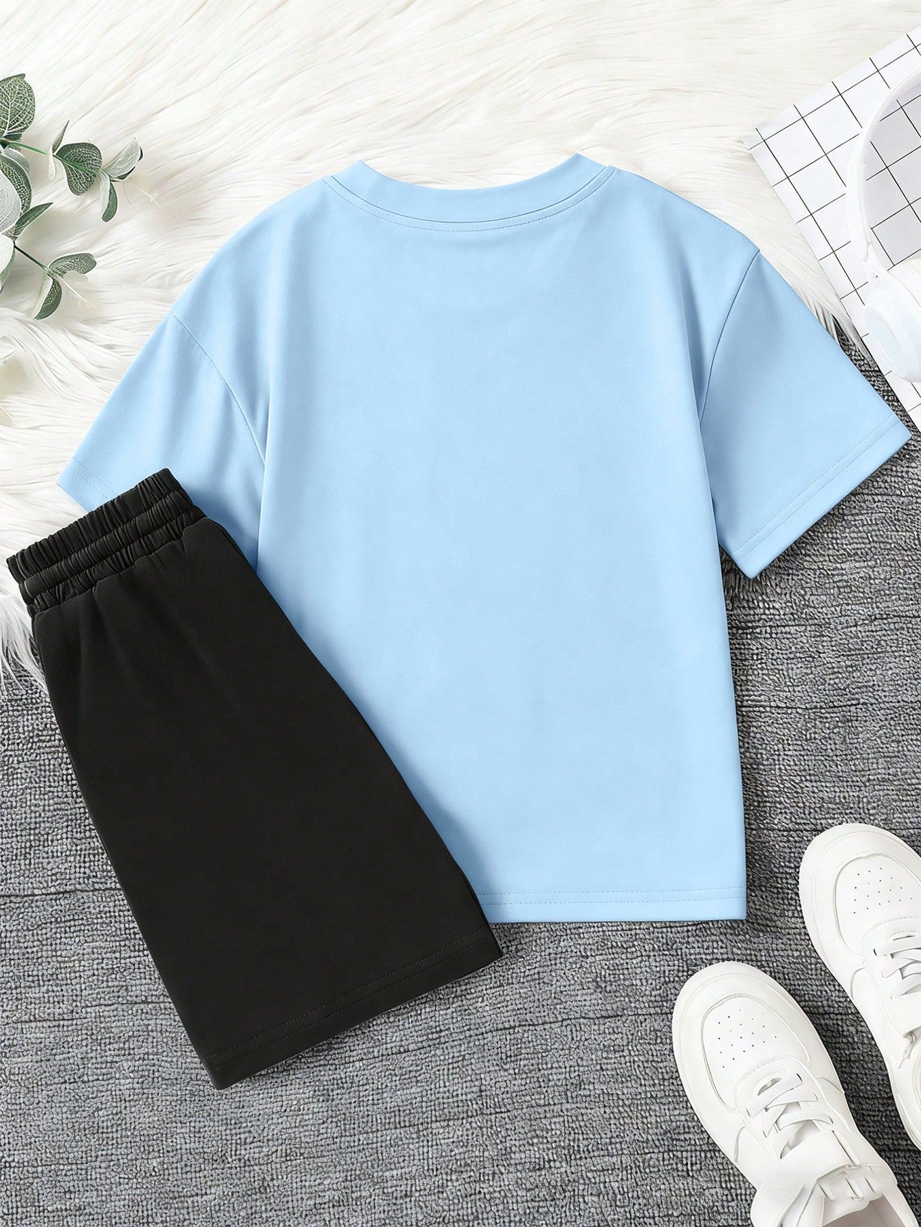 2pcs Boys Basketball Splatter Print Tee & Shorts Set - Cerulean | 2...