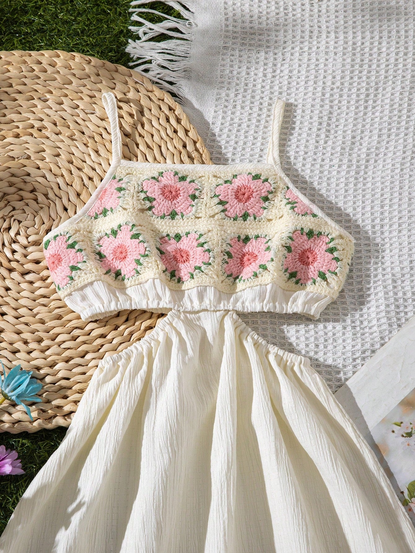 2pcs Girls Crochet Floral Cami Top & Skirt Set - Ivory | 21 Century...