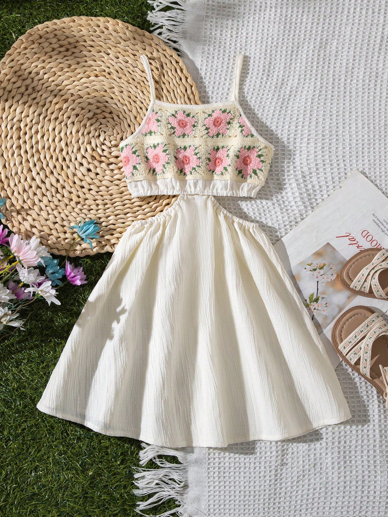 2pcs Girls Crochet Floral Cami Top & Skirt Set - Ivory | 21 Century...