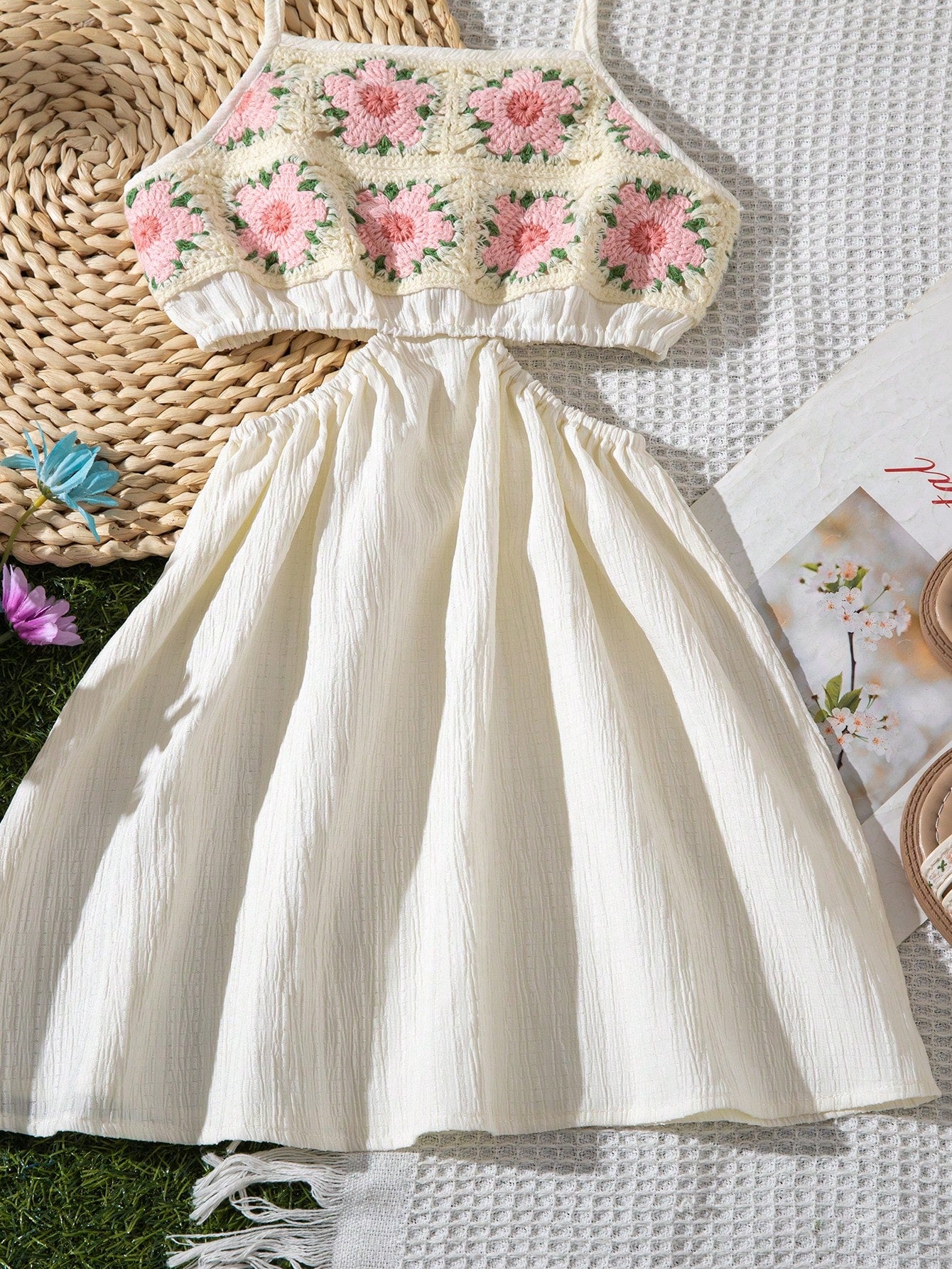 2pcs Girls Crochet Floral Cami Top & Skirt Set - Ivory | 21 Century...