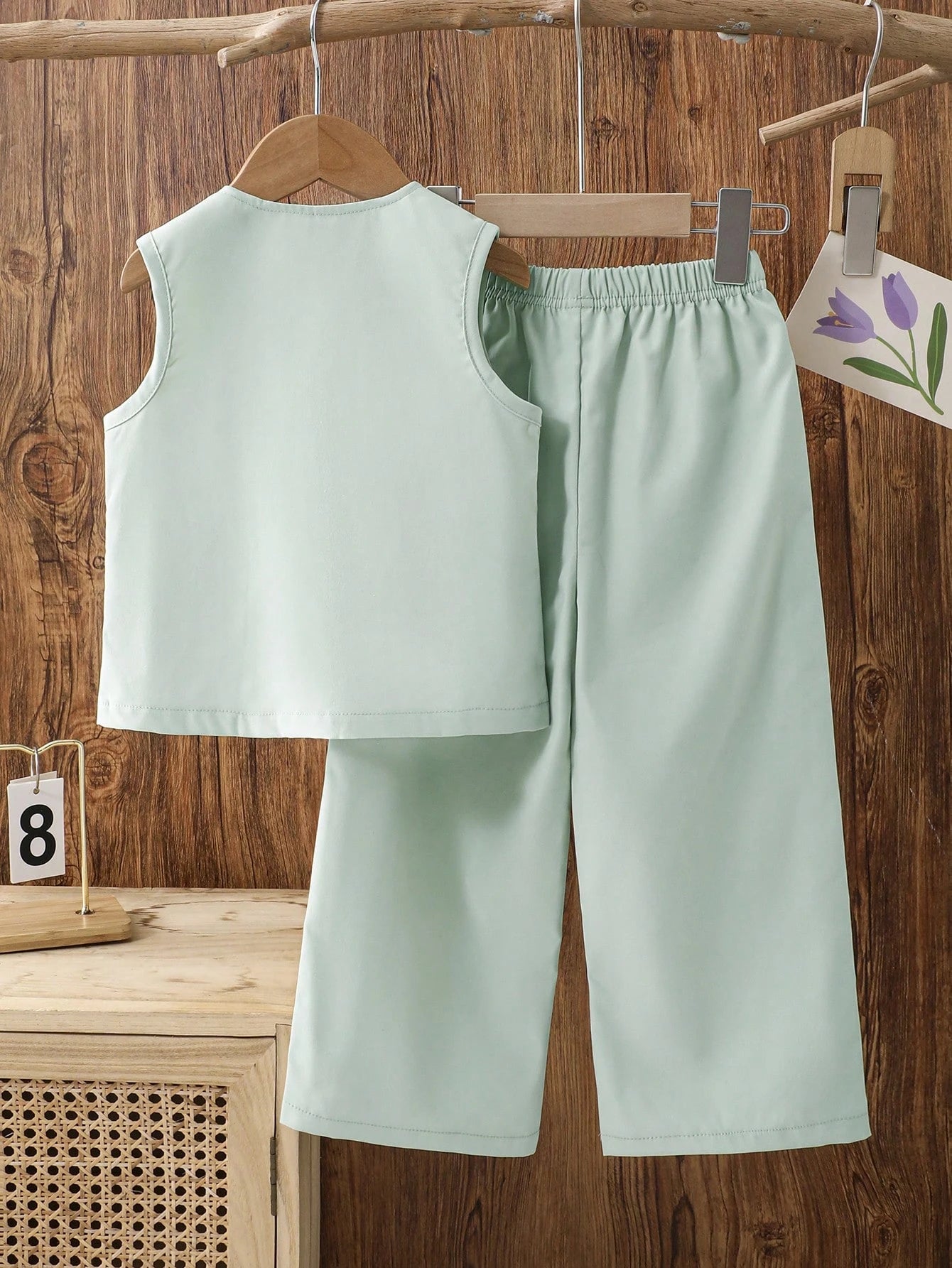 Little Girls Asymmetric Pleated Vest & Wide-Leg Pants Set - Celadon