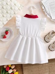 Girls Strawberry Embroidered Polo Collar Flutter Sleeve Dress - Ivo...