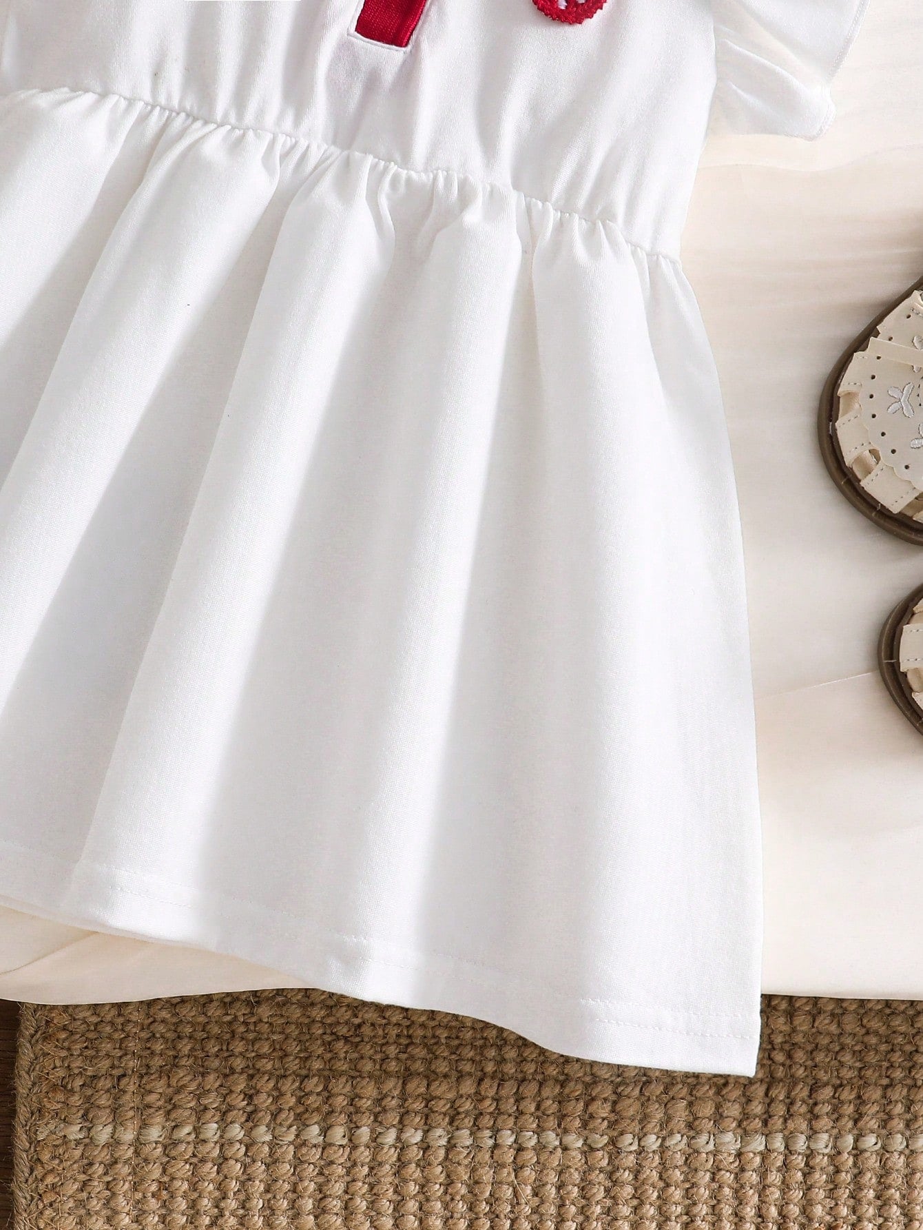 Girls Strawberry Embroidered Polo Collar Flutter Sleeve Dress - Ivo...