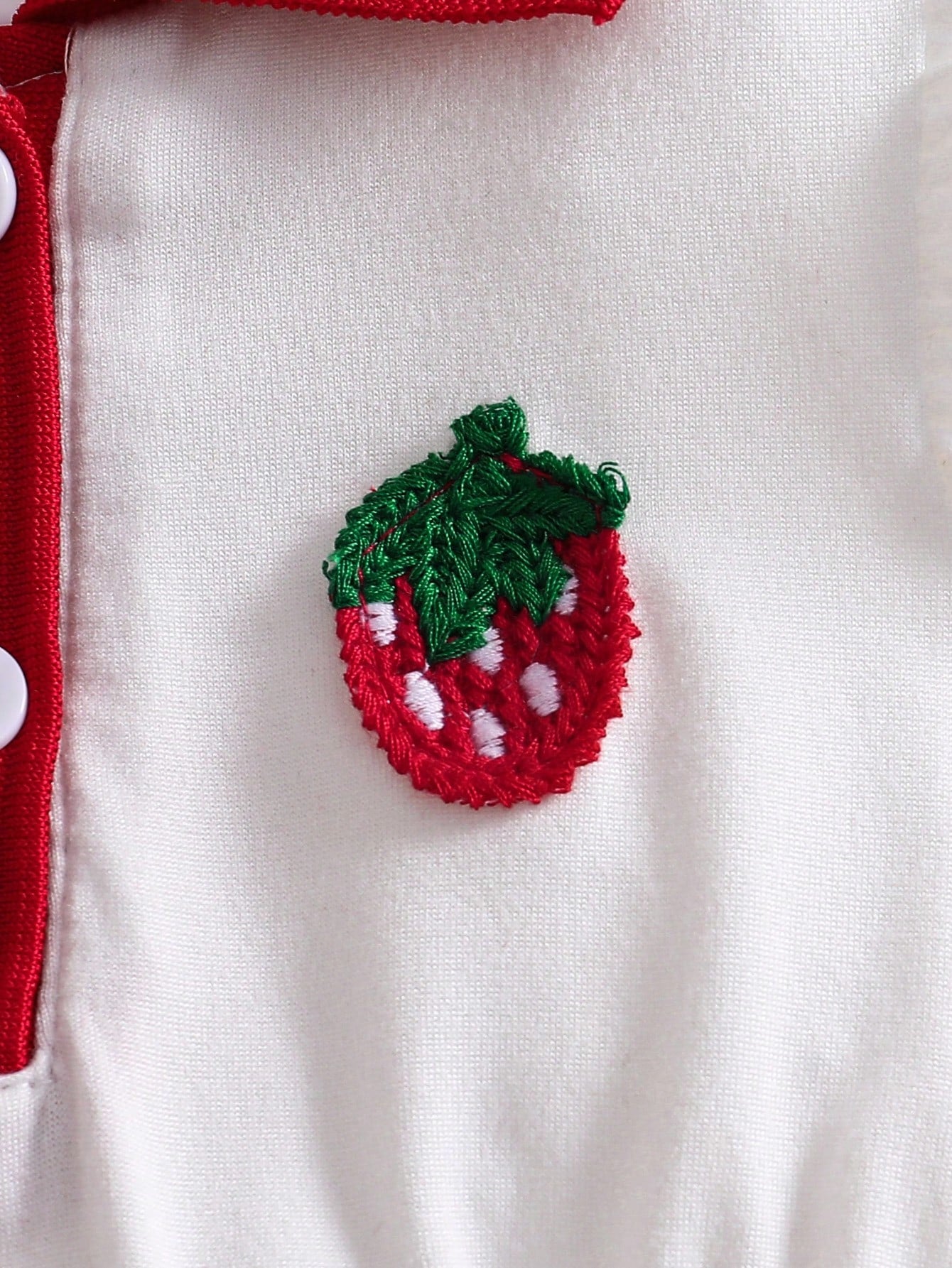 Girls Strawberry Embroidered Polo Collar Flutter Sleeve Dress - Ivo...