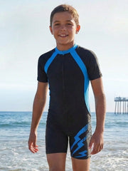 2pcs Boys Rashguard & Swim Shorts Set - Midnight Black