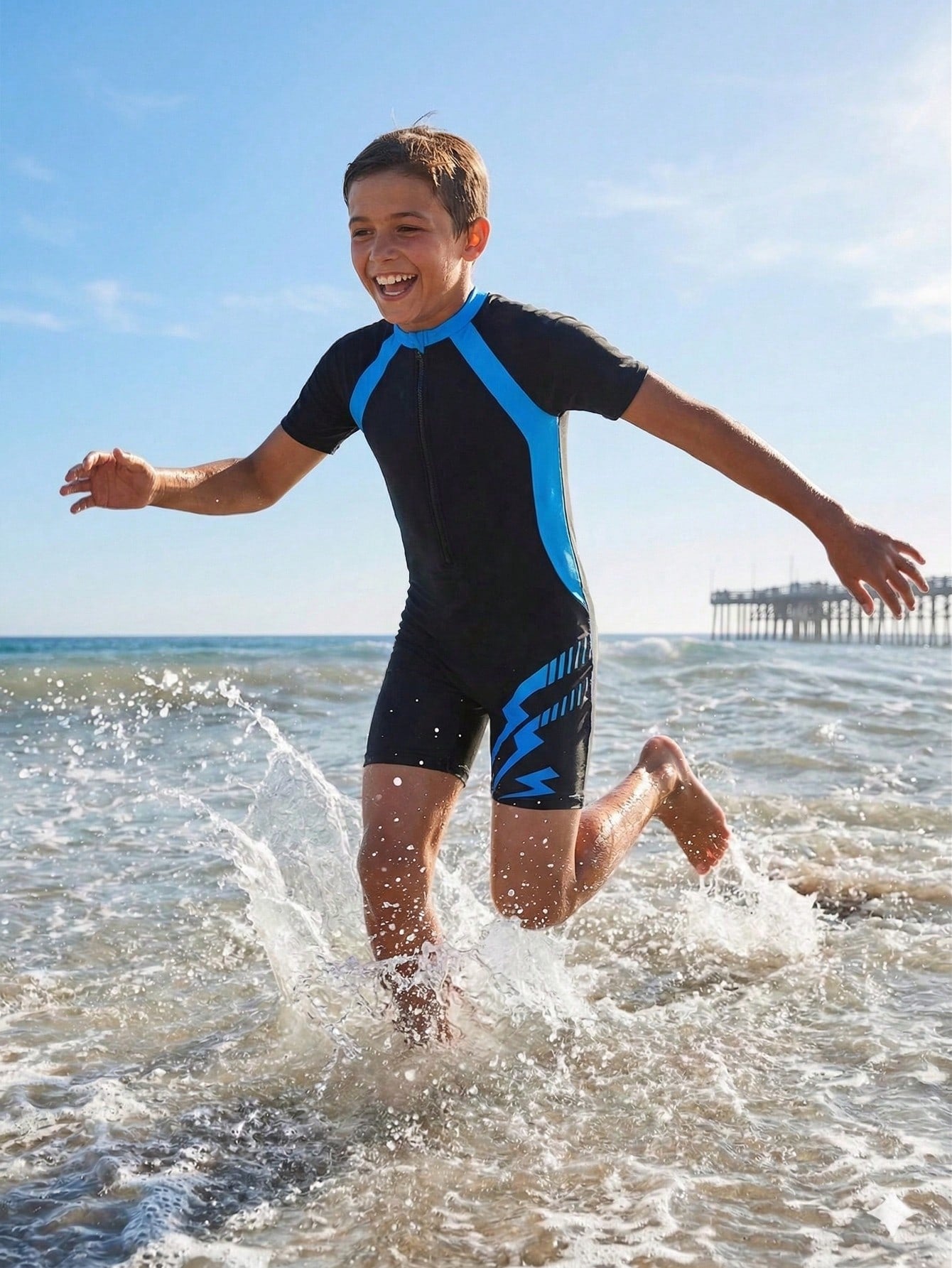 2pcs Boys Rashguard & Swim Shorts Set - Midnight Black