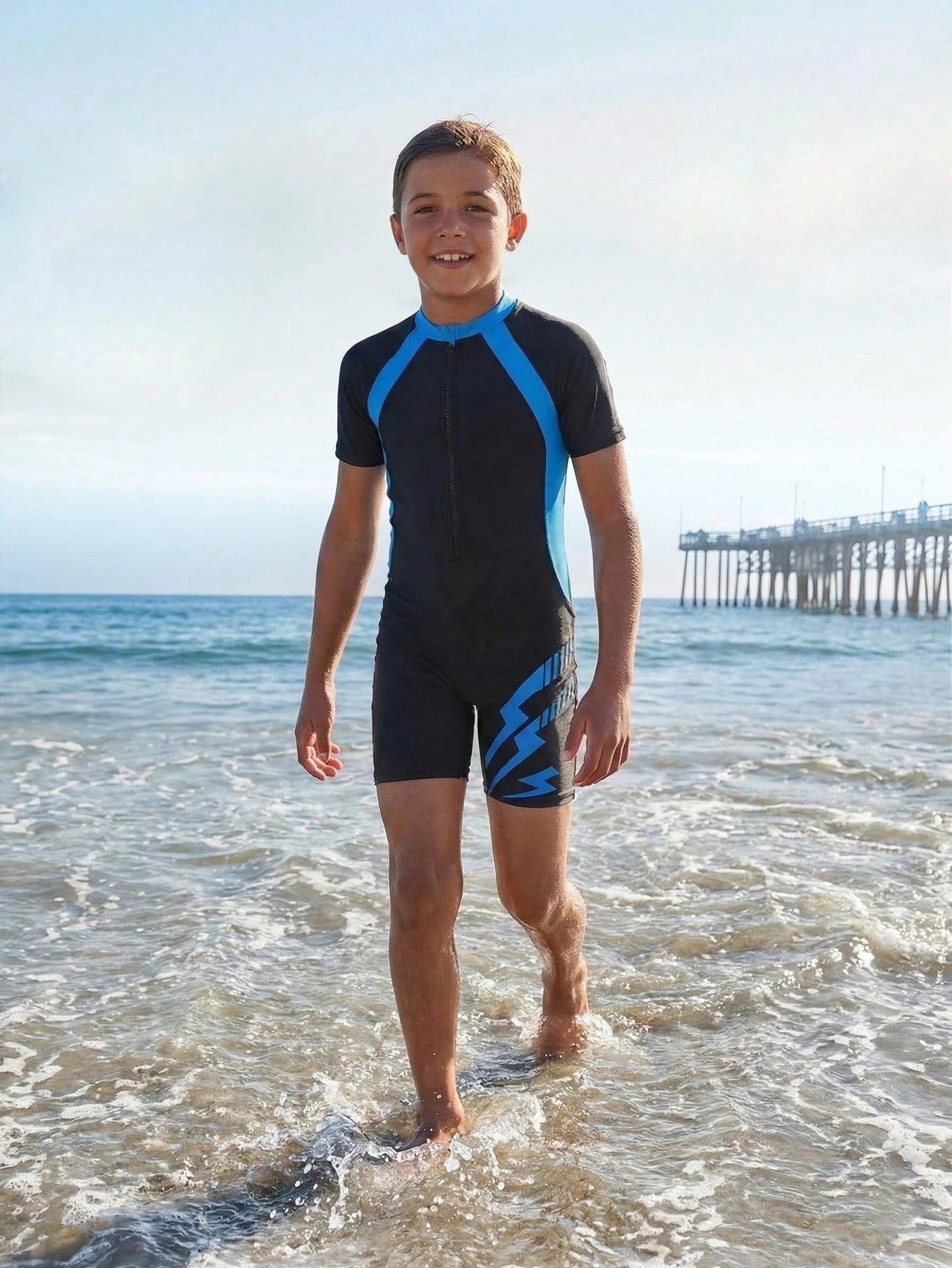 2pcs Boys Rashguard & Swim Shorts Set - Midnight Black
