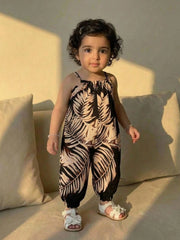 Girls Tropical Palm Print Cami Jumpsuit - Onyx