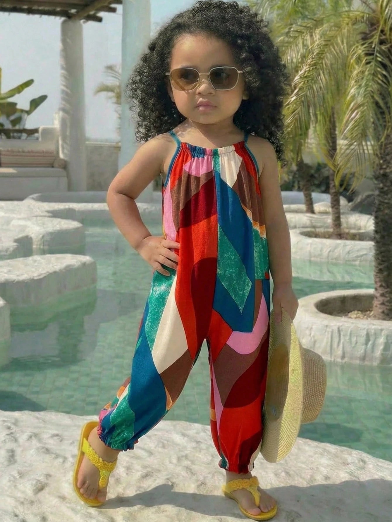 Girls Geometric Print Spaghetti Strap Jumpsuit - Scarlet | 21 Centu...