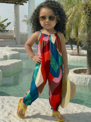 Girls Geometric Print Spaghetti Strap Jumpsuit - Scarlet | 21 Centu...