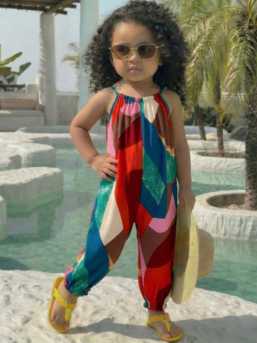Girls Geometric Print Spaghetti Strap Jumpsuit - Scarlet | 21 Centu...