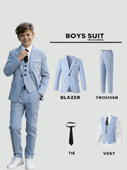4pcs Big Boys Formal Blazer Vest Trousers & Tie Suit - Powder Blue ...