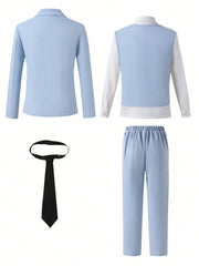 4pcs Big Boys Formal Blazer Vest Trousers & Tie Suit - Powder Blue ...