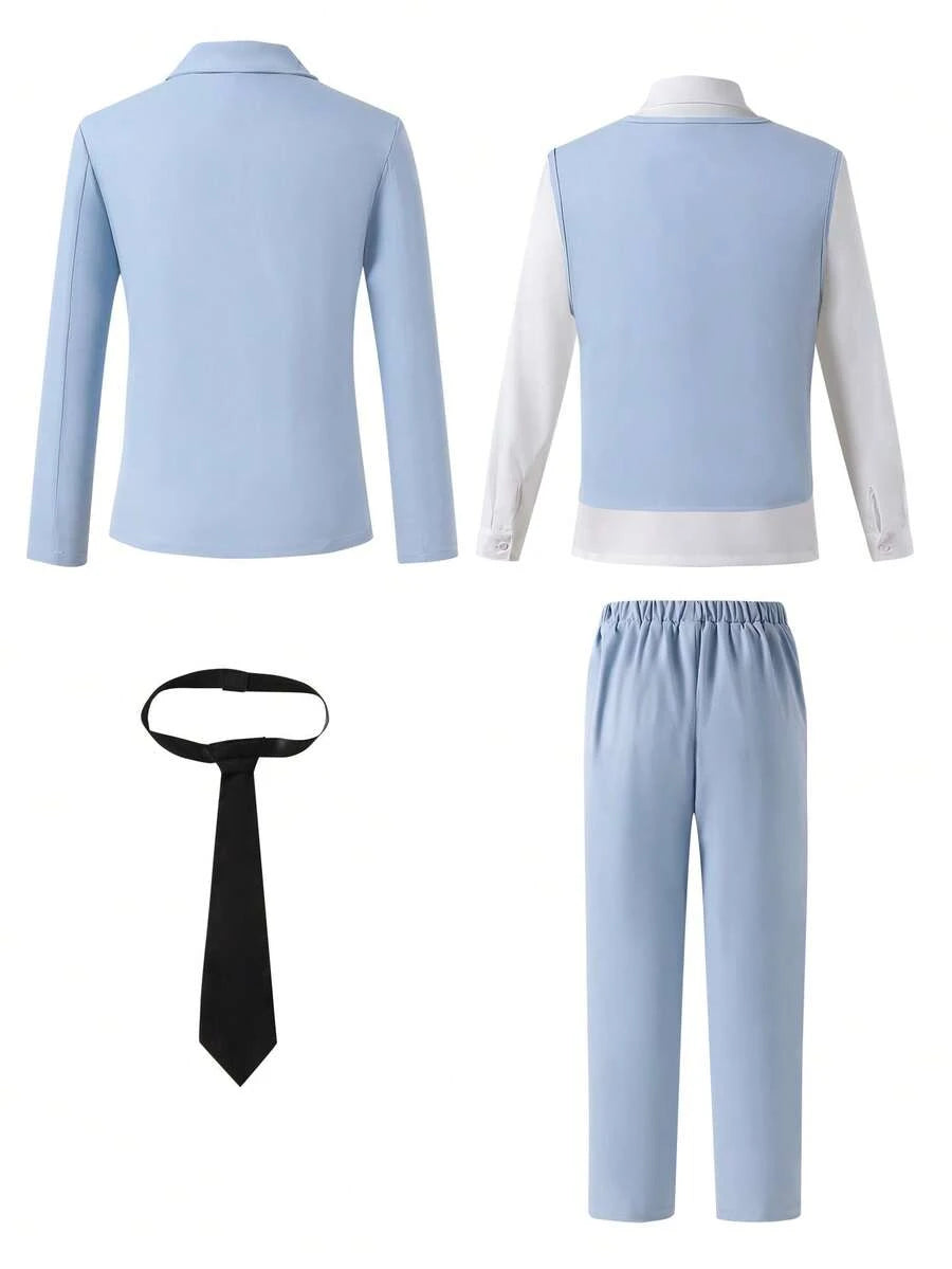 4pcs Big Boys Formal Blazer Vest Trousers & Tie Suit - Powder Blue ...