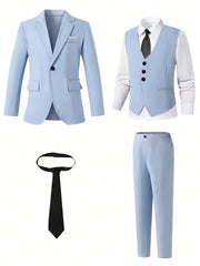 4pcs Big Boys Formal Blazer Vest Trousers & Tie Suit - Powder Blue ...