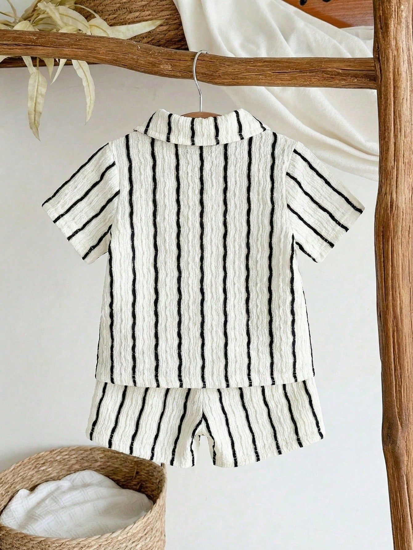 2pcs Boys Textured Stripe Shirt & Shorts Set - Ivory | 21 Century Kids