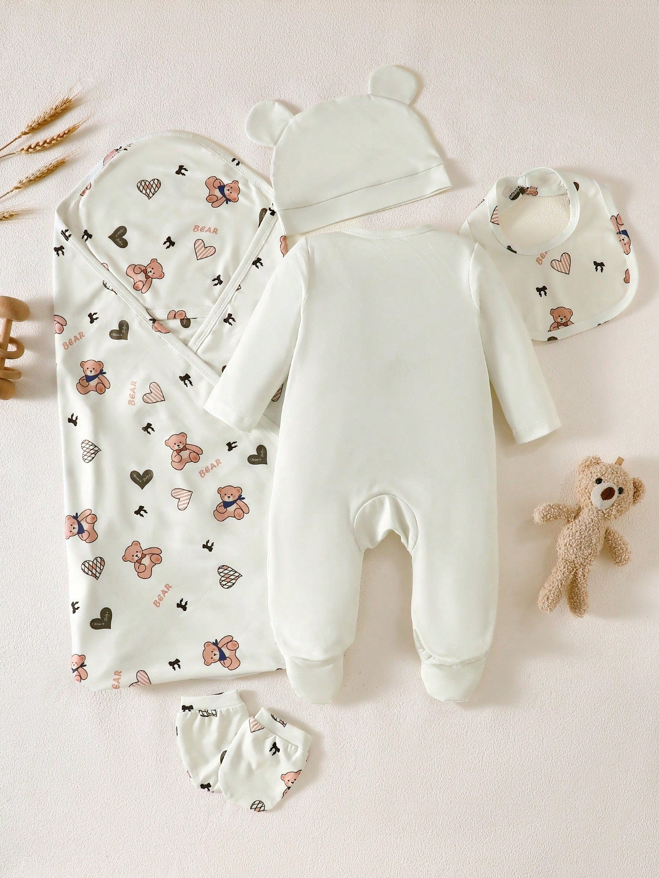 Baby Boys Bear Print Layette Gift Set - Ivory