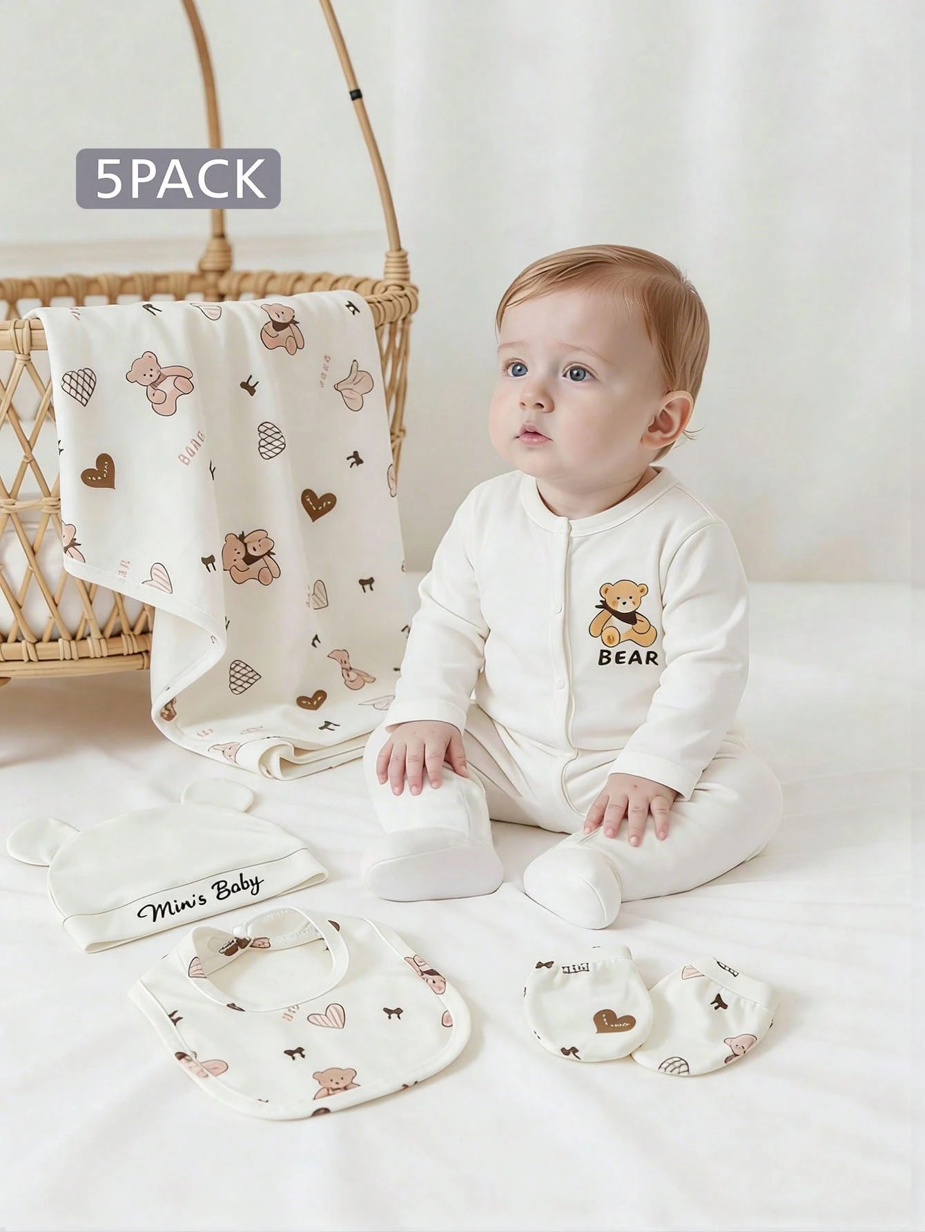 Baby Boys Bear Print Layette Gift Set - Ivory