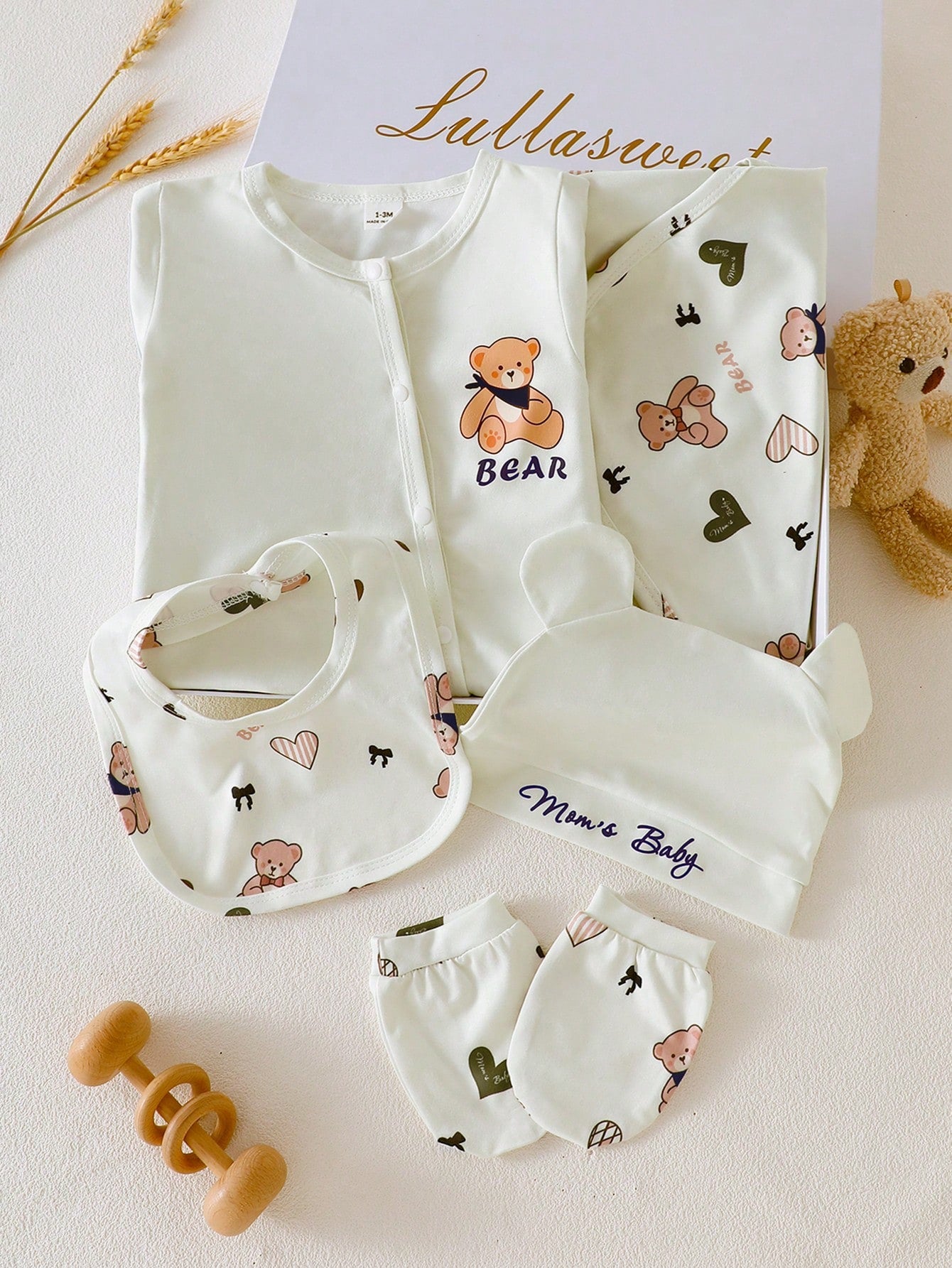 Baby Boys Bear Print Layette Gift Set - Ivory