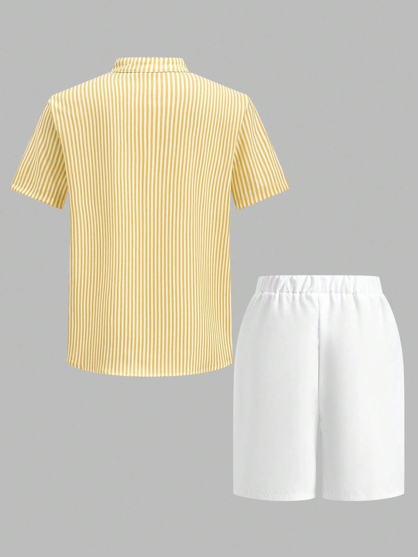 2pcs Boys Mandarin Collar Shirt & Pants Set - Ivory