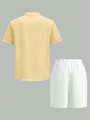 2pcs Boys Mandarin Collar Shirt & Pants Set - Ivory