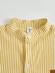2pcs Boys Mandarin Collar Shirt & Pants Set - Ivory