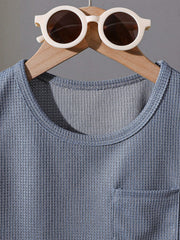 3pcs Little Boys Waffle Knit Vest & Shorts Set - Slate