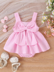 Girls Gingham Bow-Front Skirted Romper - Blush