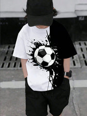 Little Boys Football Graphic Colourblock Drop Shoulder Tee - Onyx