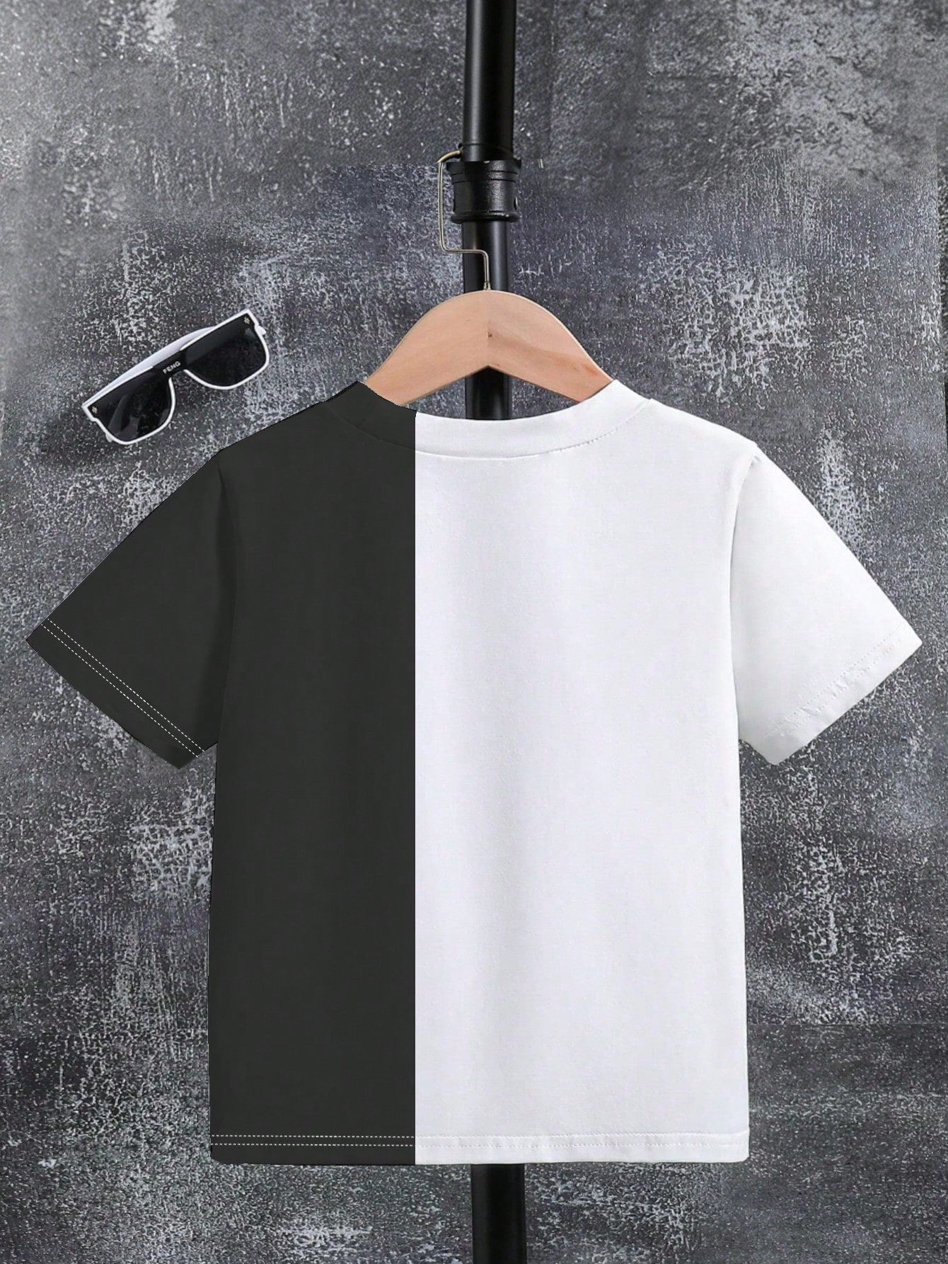 Little Boys Football Graphic Colourblock Drop Shoulder Tee - Onyx