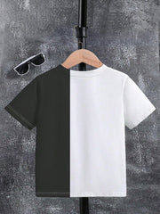 Little Boys Football Graphic Colourblock Drop Shoulder Tee - Onyx