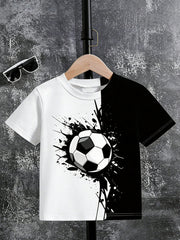Little Boys Football Graphic Colourblock Drop Shoulder Tee - Onyx