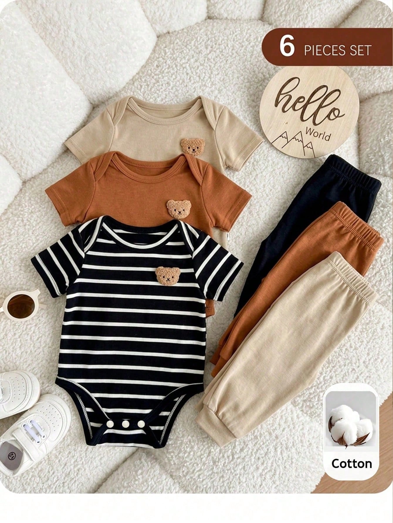 Baby Boys Bear Patch Stripe Romper & Pants Set - Onyx