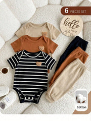 Baby Boys Bear Patch Stripe Romper & Pants Set - Onyx