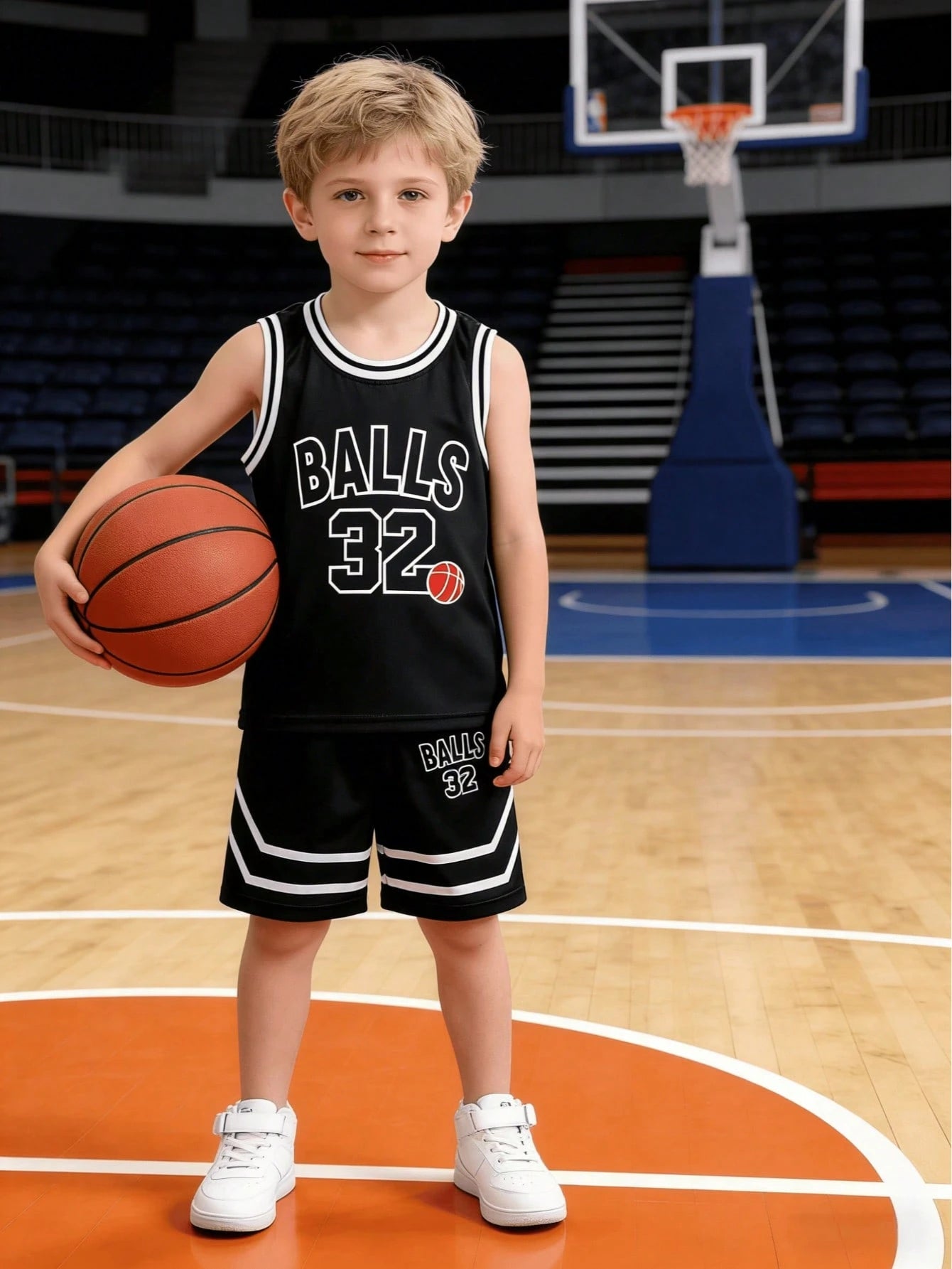 2pcs Boys Basketball Jersey Vest & Shorts Set - Onyx