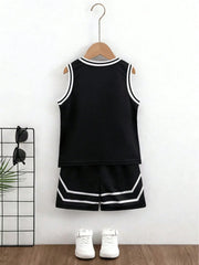 2pcs Boys Basketball Jersey Vest & Shorts Set - Onyx