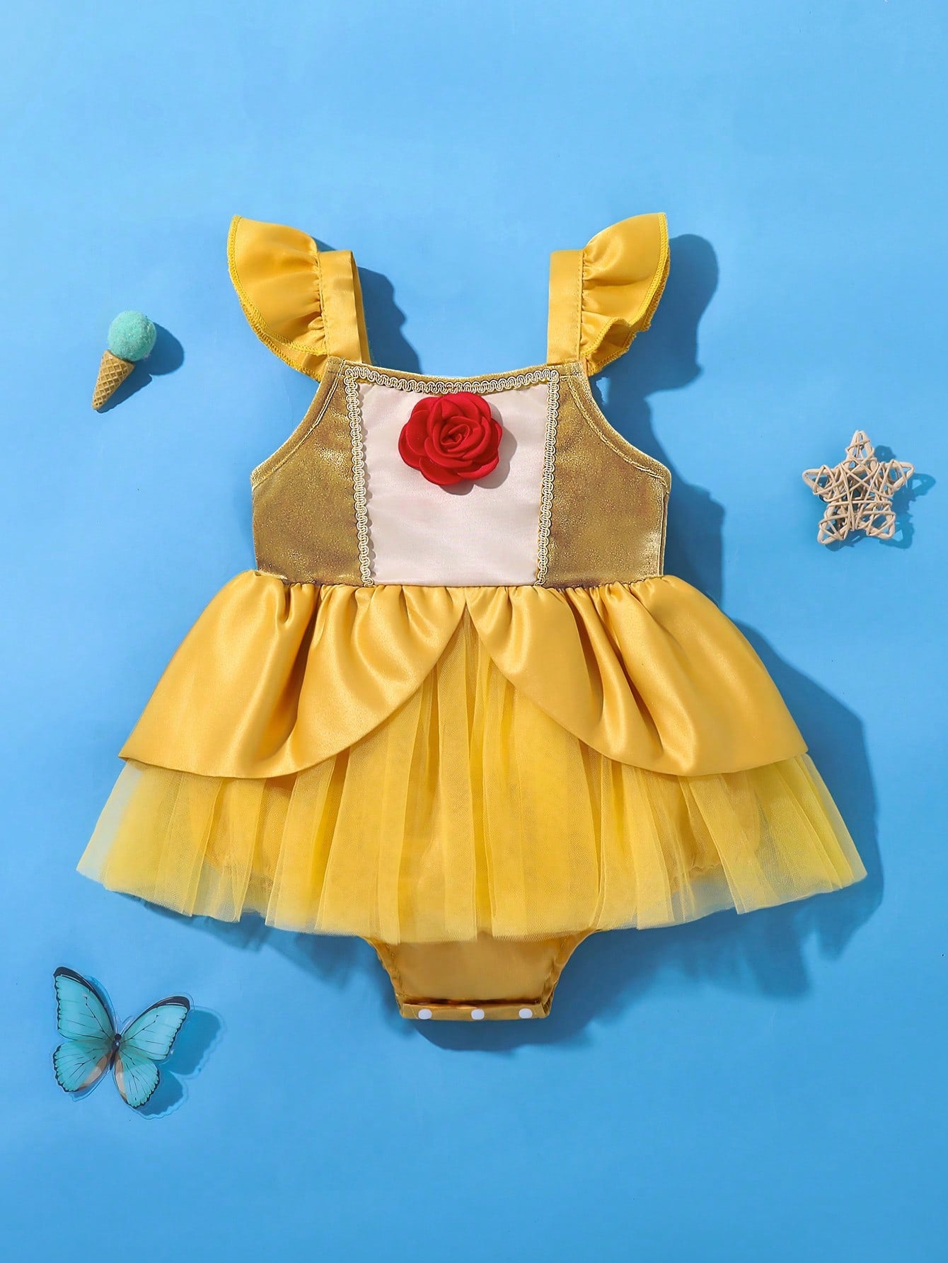Baby Girls Rose Appliqué Tutu Romper Dress - Marigold | 21 Century ...