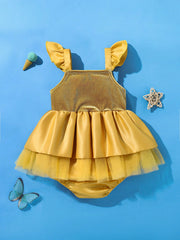 Baby Girls Rose Appliqué Tutu Romper Dress - Marigold | 21 Century ...