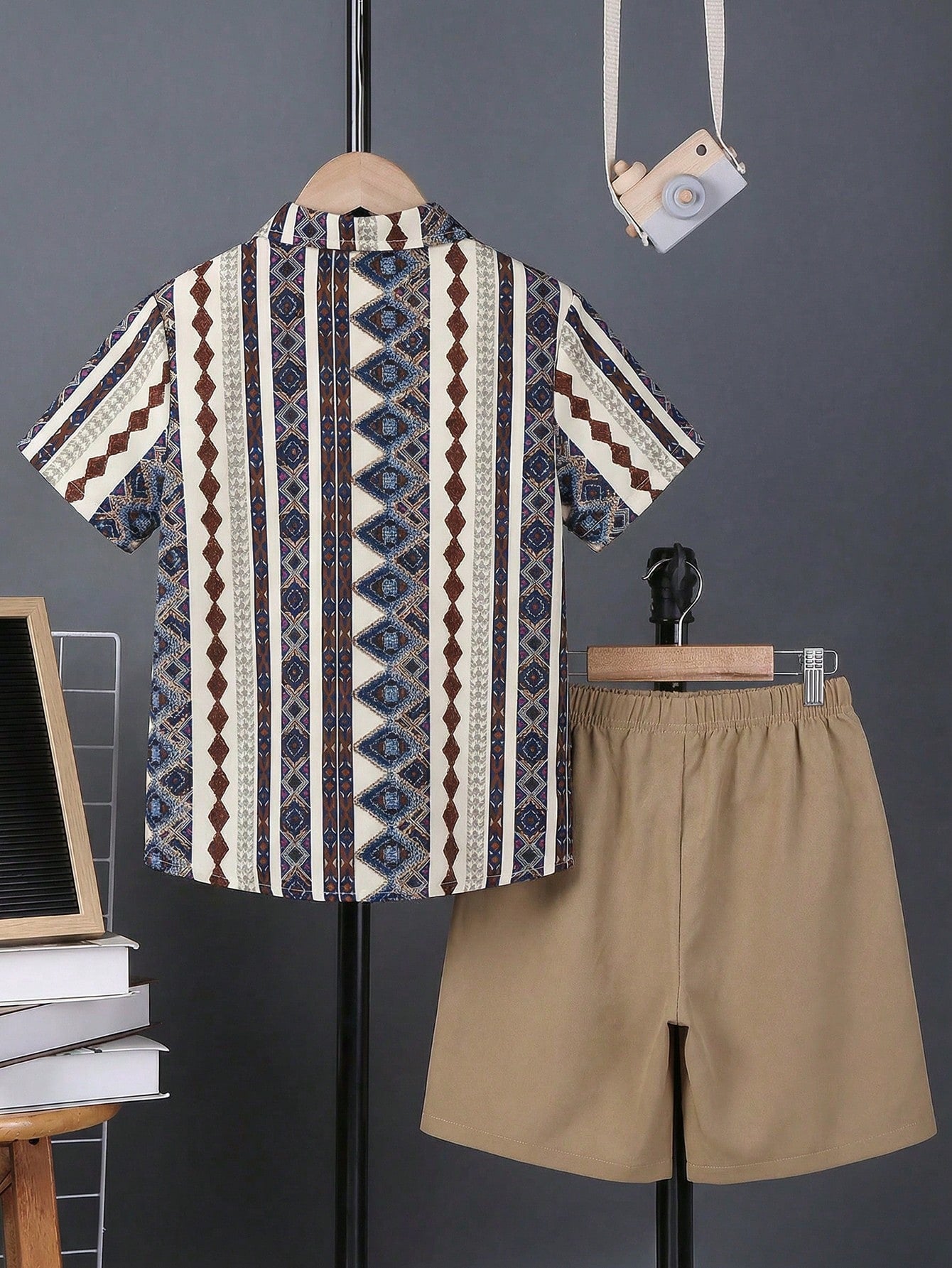 2pcs Boys Aztec Print Shirt & Chino Shorts Set - Ecru | 21 Century ...